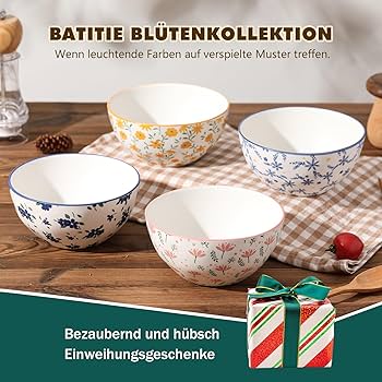 Amazon.com: Ceramic Cereal Bowl Set of 4 - Colorful